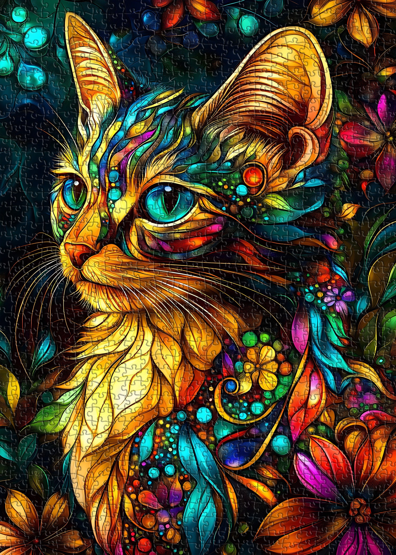 Mystic Floral Cat Puzzle 1000 pièces