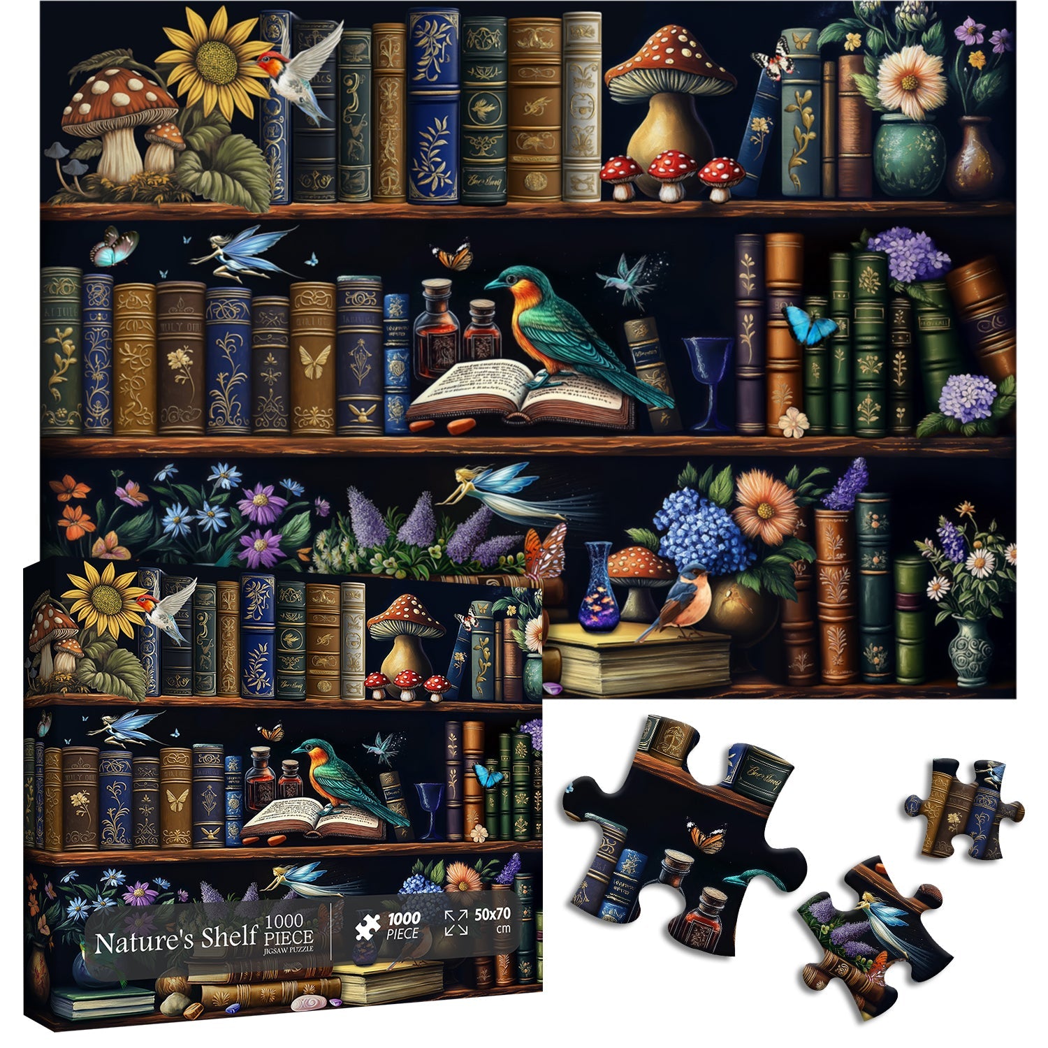 Pezzi di puzzle sugli scaffali della natura 1000 pezzi