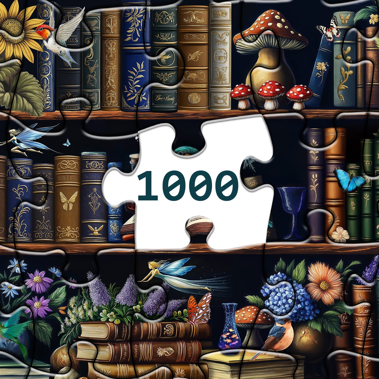 Pezzi di puzzle sugli scaffali della natura 1000 pezzi