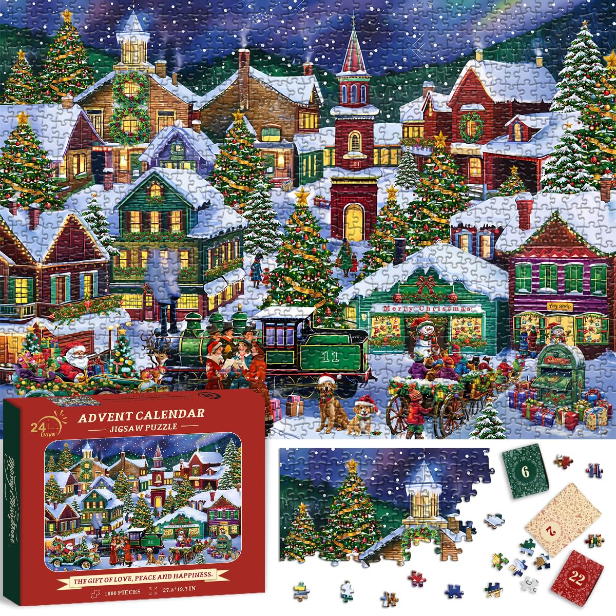 Weihnachten freudiger Stadt Adventskalender Puzzle 1000 Stücke