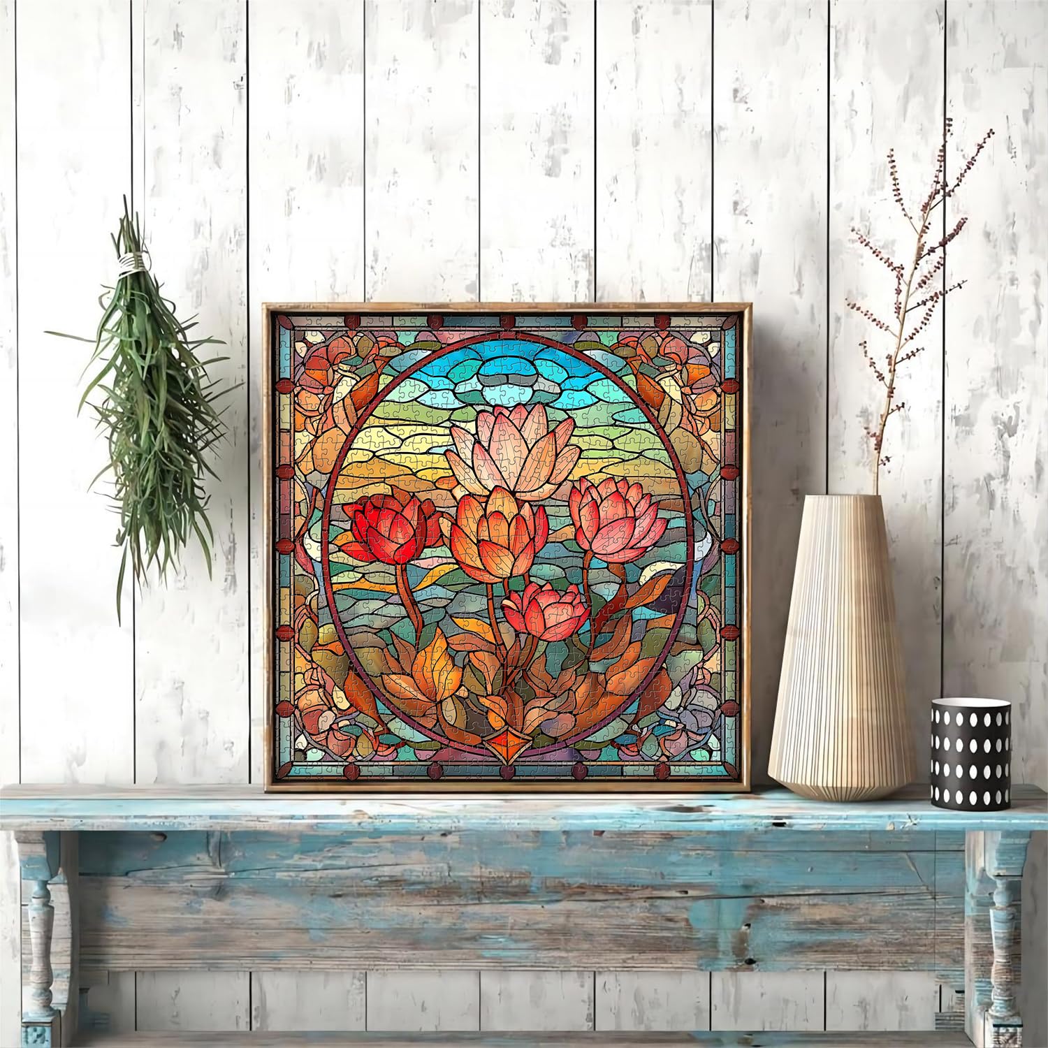 Buntglasblumen -Puzzle 1000 Stücke