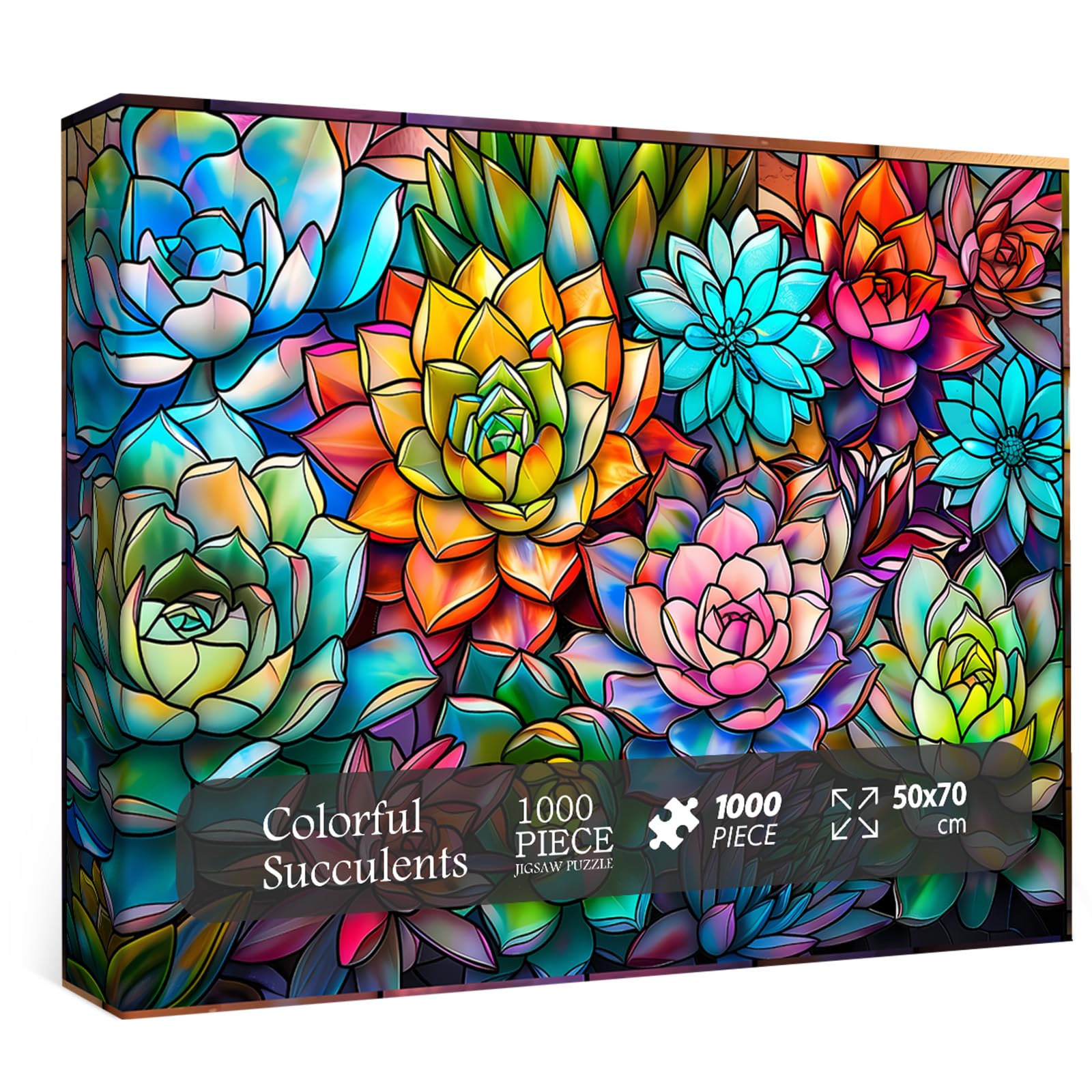 Buntglas farbenfrohe Sukkulenten Puzzle 1000 Stücke
