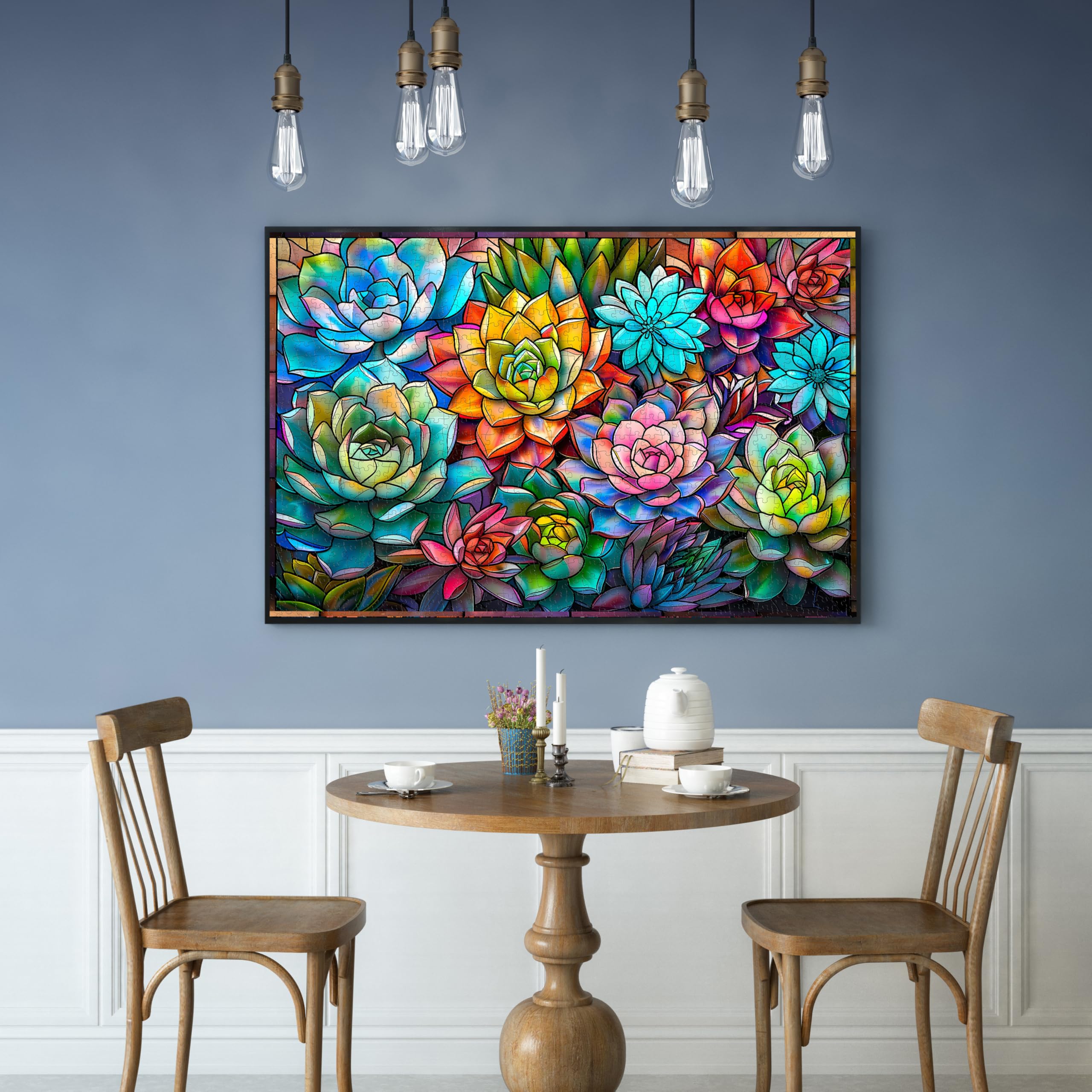 Buntglas farbenfrohe Sukkulenten Puzzle 1000 Stücke