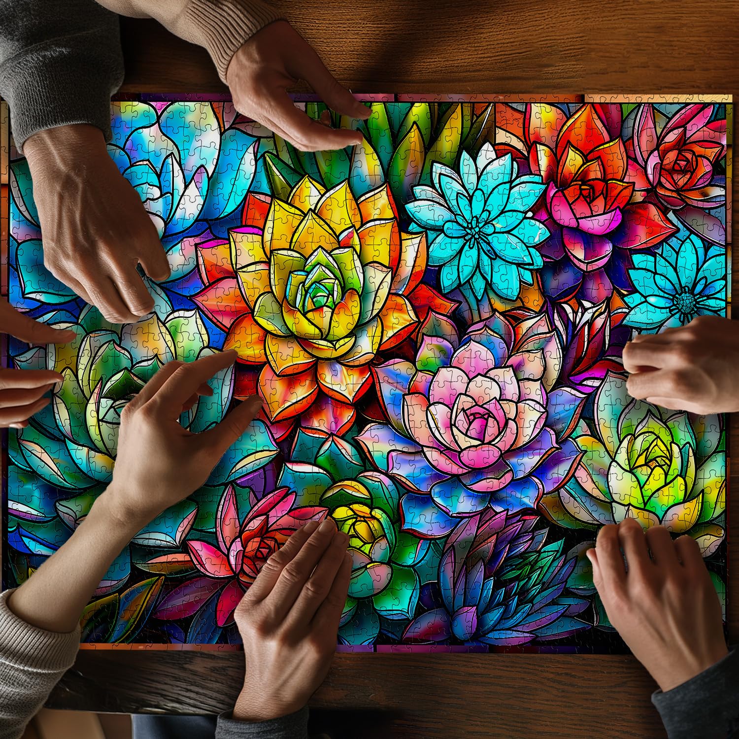 Buntglas farbenfrohe Sukkulenten Puzzle 1000 Stücke