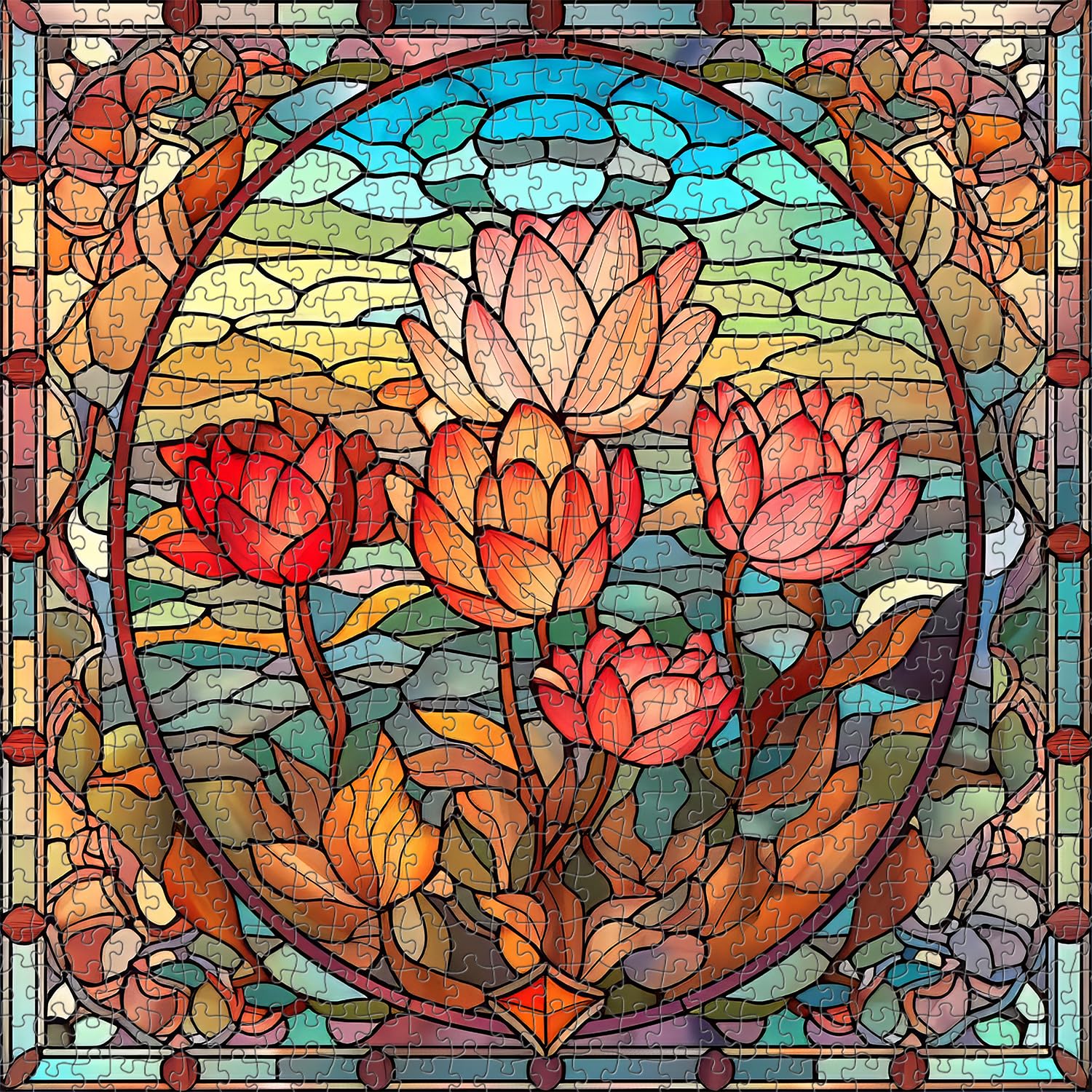 Buntglasblumen -Puzzle 1000 Stücke