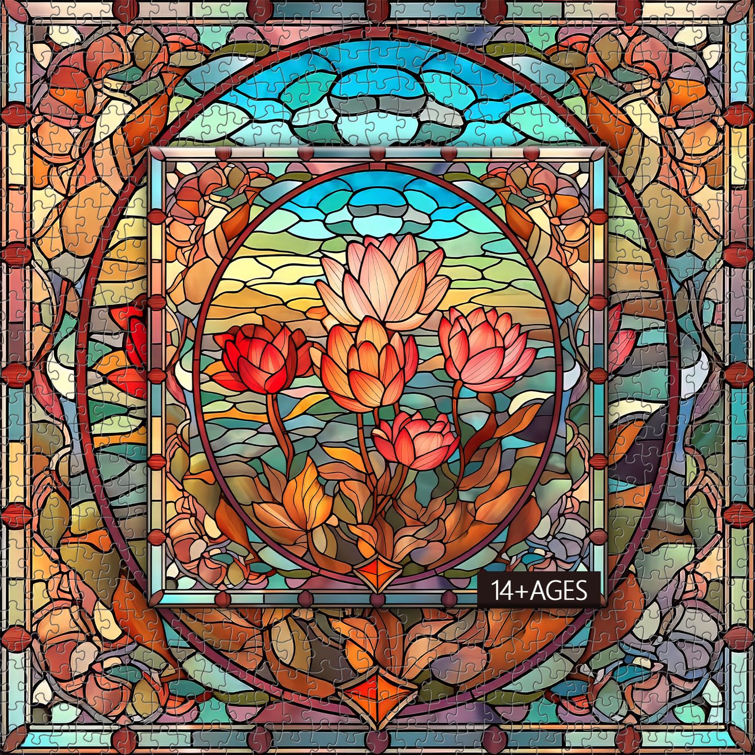 Buntglasblumen -Puzzle 1000 Stücke