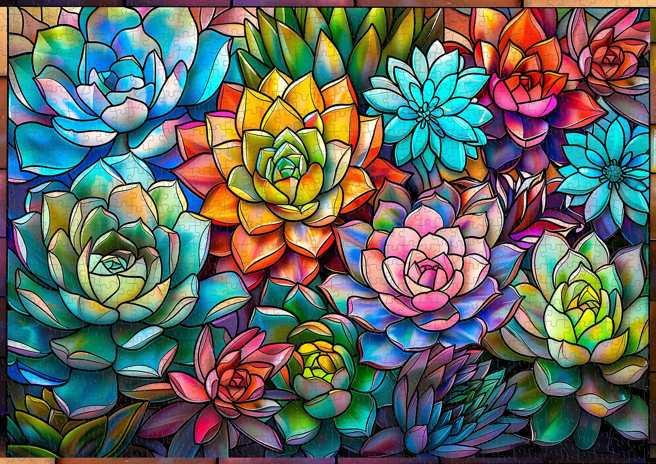 Buntglas farbenfrohe Sukkulenten Puzzle 1000 Stücke