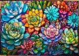 Buntglas farbenfrohe Sukkulenten Puzzle 1000 Stücke