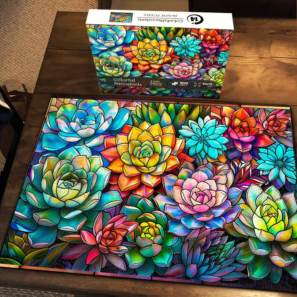 Buntglas farbenfrohe Sukkulenten Puzzle 1000 Stücke