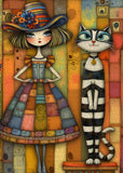 Rompecabezas de niña y gato a rayas de patchwork, 1000 piezas