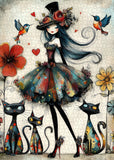Puzzle fantaisiste Dame et chats 1000 pièces
