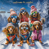 Cute Dog Skiing Group Jigsaw Puzzle 1000 Pieces