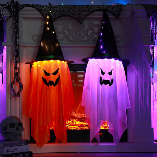 2 Pcs Large Size Glowing Ghost Witch Hat