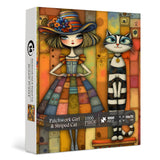 Rompecabezas de niña y gato a rayas de patchwork, 1000 piezas