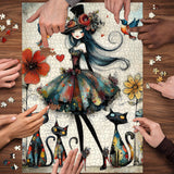 Puzzle fantaisiste Dame et chats 1000 pièces