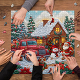 Red Truck Christmas Cottage Jigsaw Puzzles 1000 Pieces