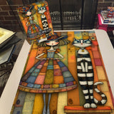 Rompecabezas de niña y gato a rayas de patchwork, 1000 piezas