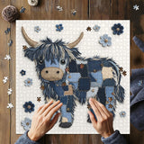 Puzzle di Mucca Highland in Denim Blu 1000 Pezzi