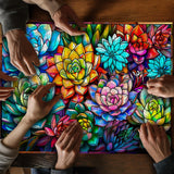 Stained Glass Colorful Succulents Jigsaw Puzzle 1000 Pieces